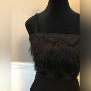 Banana Republic Black Fringe Midi Sweater Dress